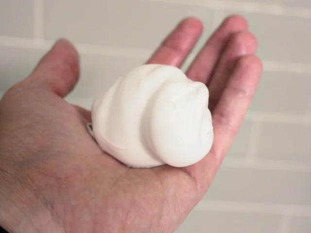 Close-up of thick Barbasol shaving foam before spreading