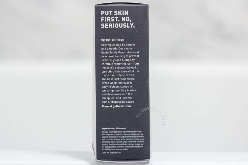 closeup view of bevel packaging opposite side
