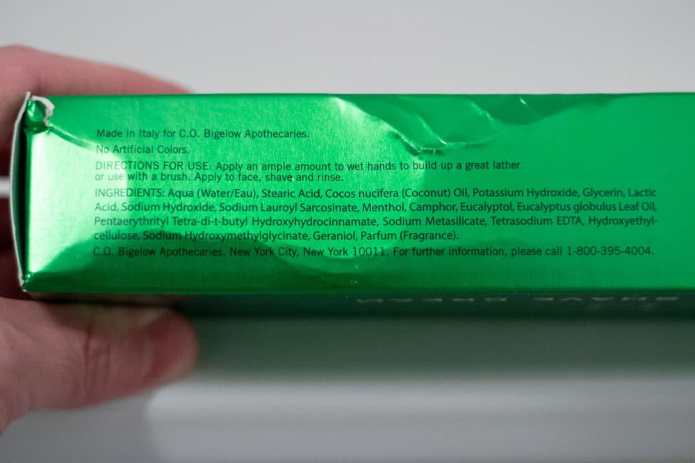 list of ingredients in co bigelow shave cream