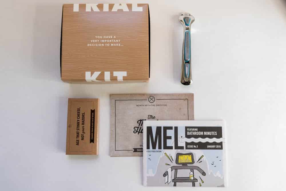 all items from dollar shave club box on a table