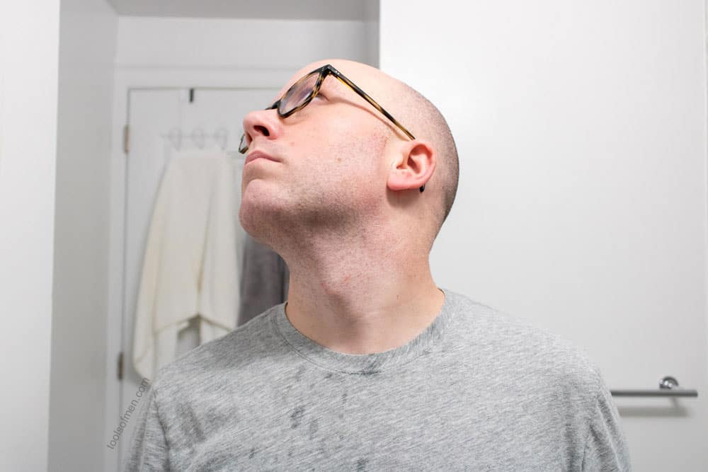 man looking up after shaving with gillette skinguard