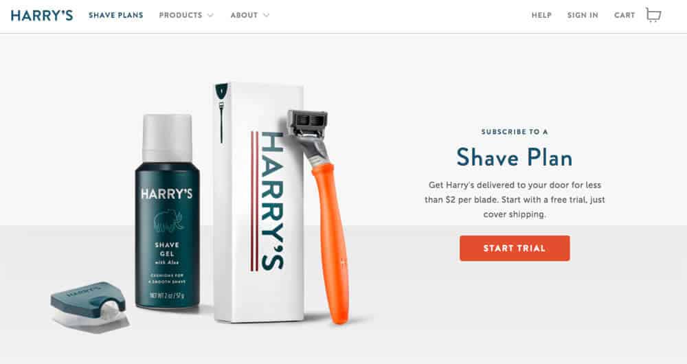 screencap of harrys website header