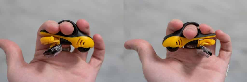 side by side comparison on hand holding the headblade moto