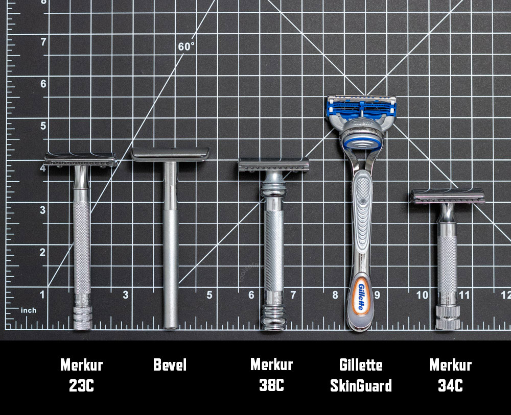 merkur 23c next to other popular razors to demonstrate length
