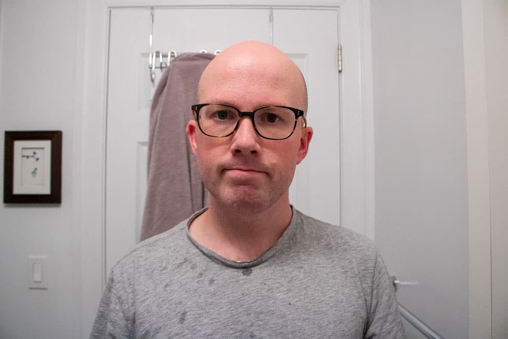 man looking straight after using merkur 34c