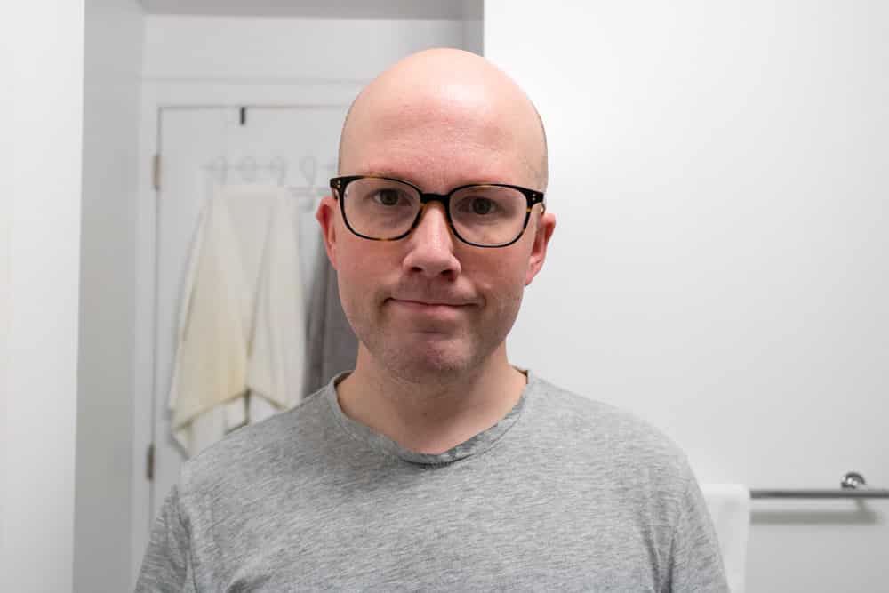 man looking straight to show face after using merkur 37c