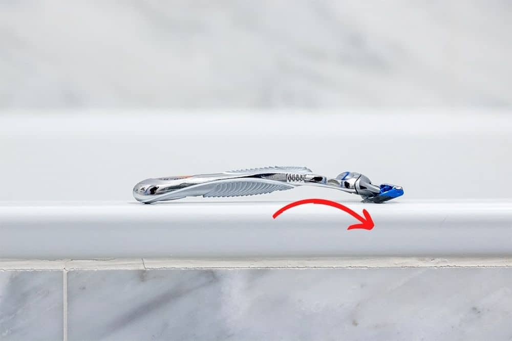 gillette skinguard on bathtub ledge showing bulkier design