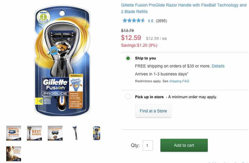 cost of gillette fusion proglide razor