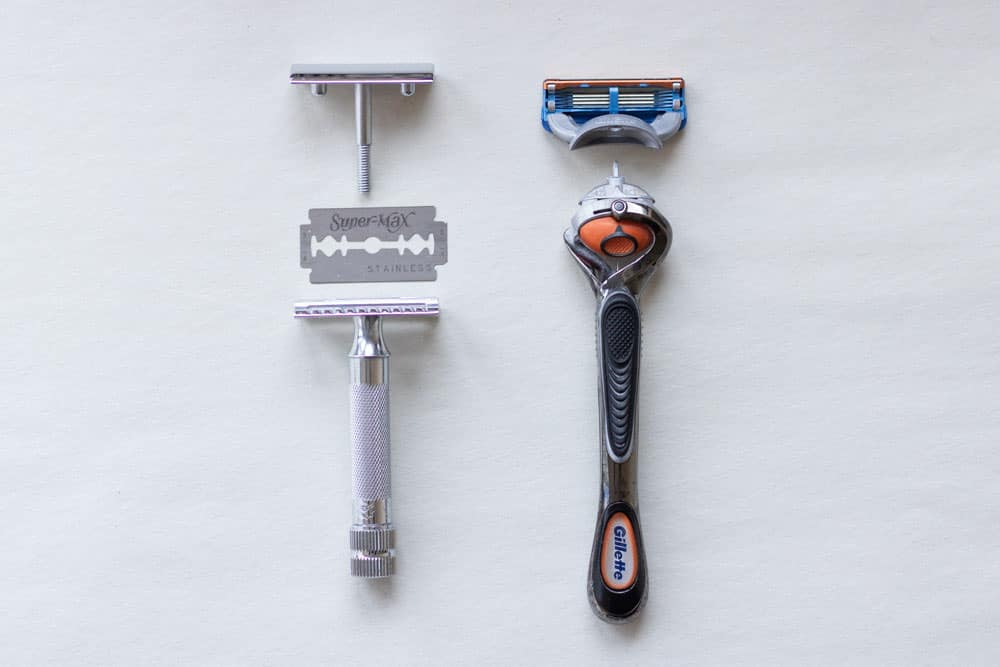 side-by-side comparison of safety and cartridge razor
