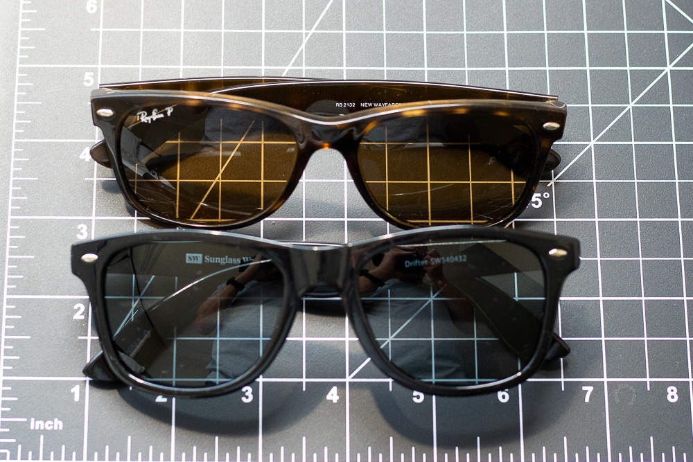 measuring two sunglasses together