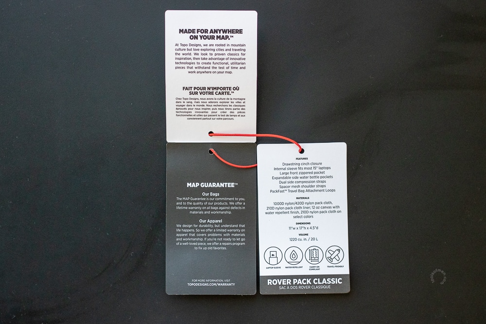 Topo Designs Review Packaging Tag