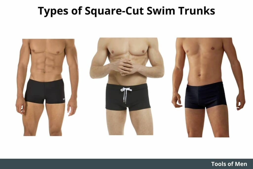 types of square cut swim trunks