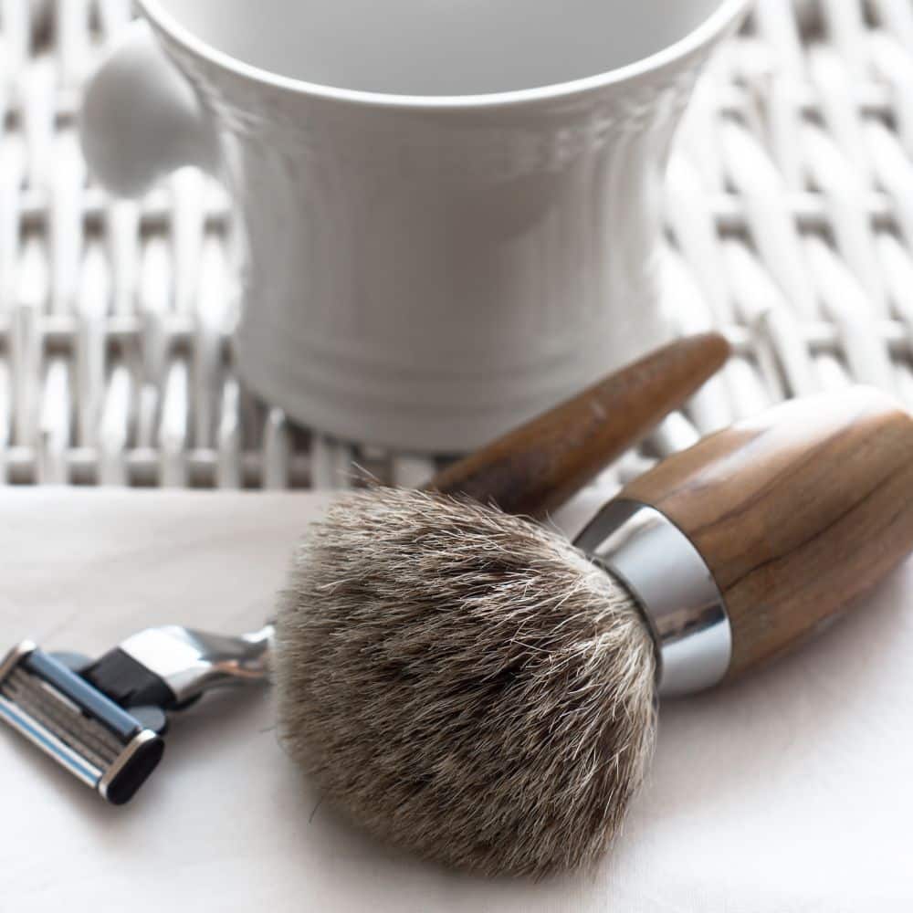 shaving brush and razor with mug