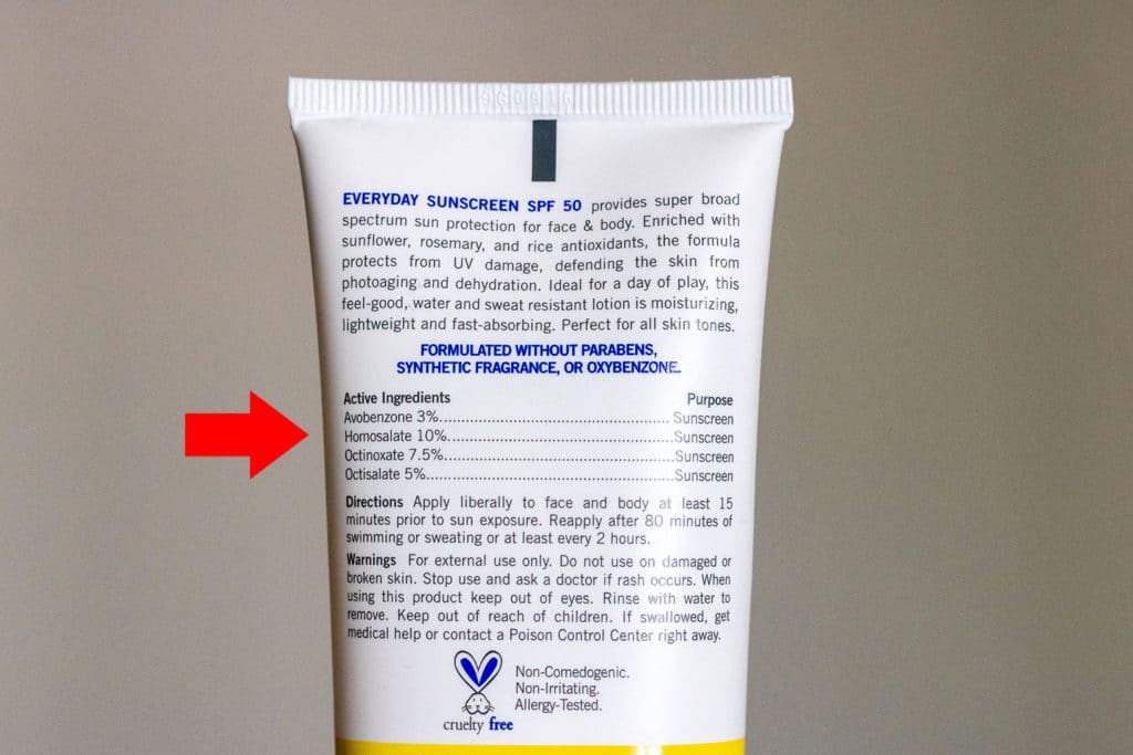 arrow pointing to active ingredients in grooming product