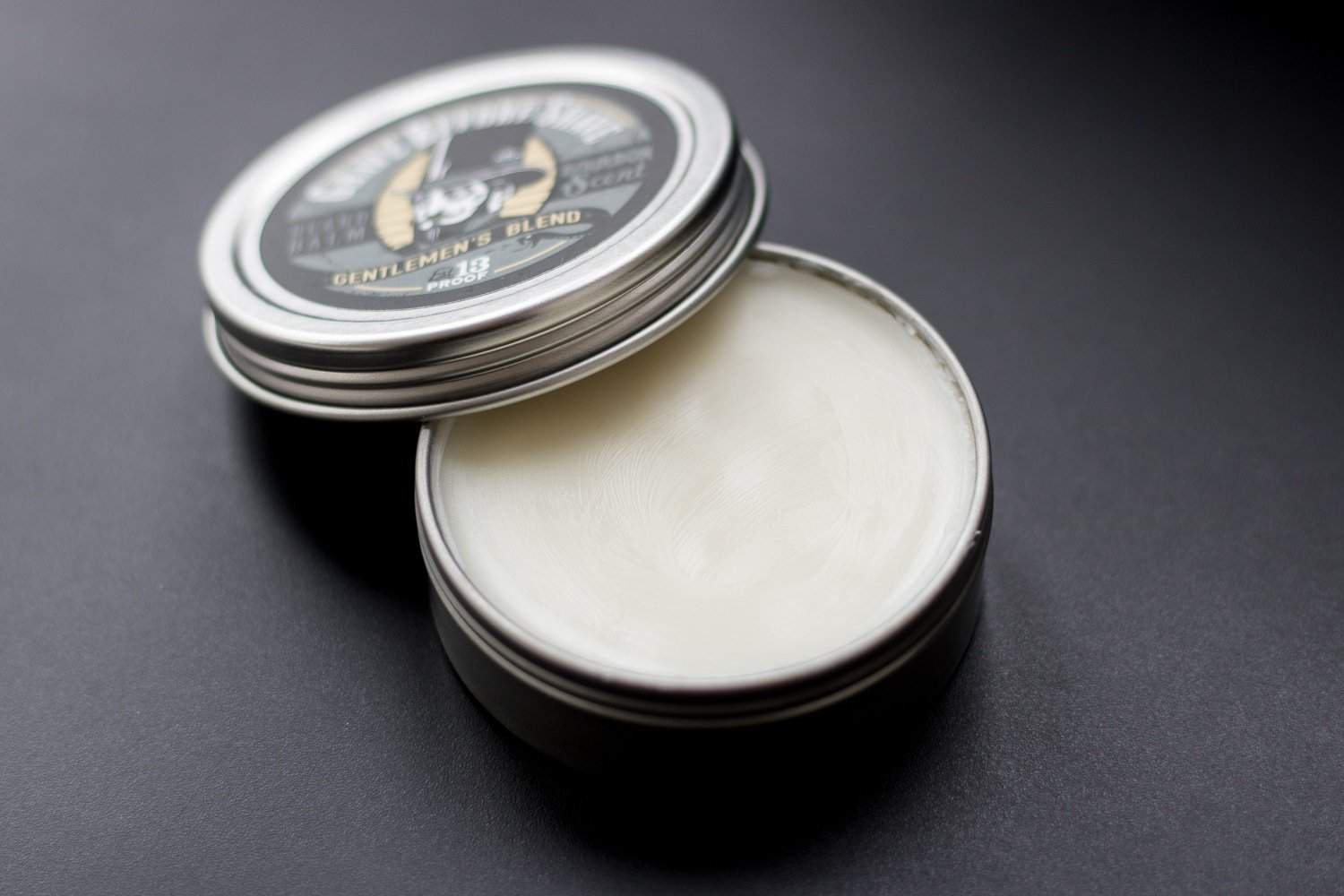 beard balm with lid partially off