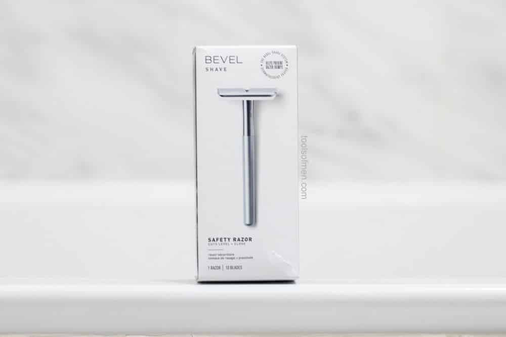 bevel razor packaging on bathtub ledge