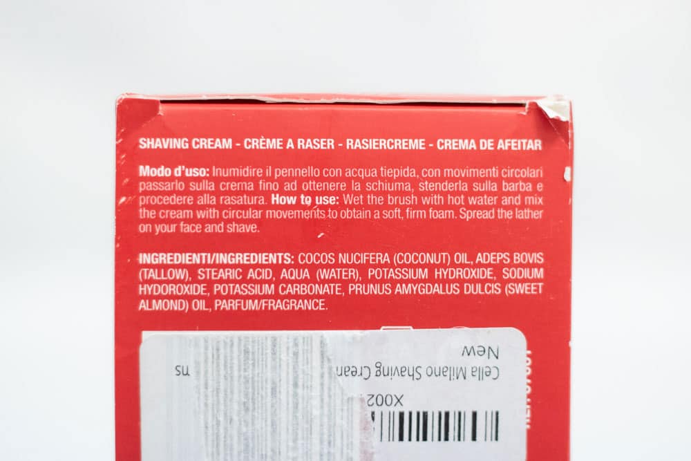 bottom of cella shaving cream packaging