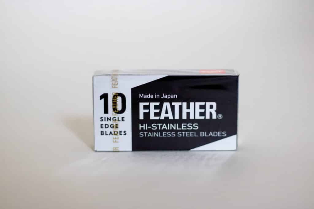 closeup view of unopened feather razor blades