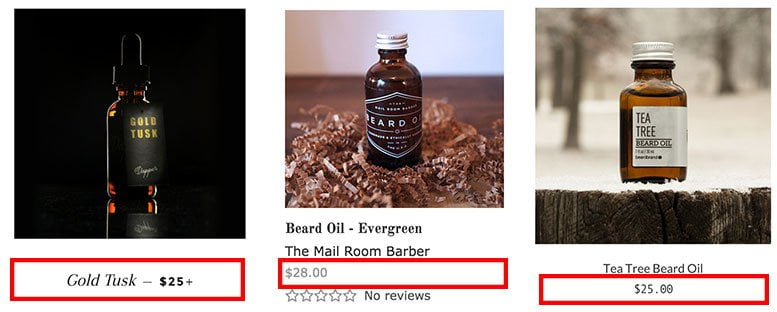 comparing prices of beard oil from various companies