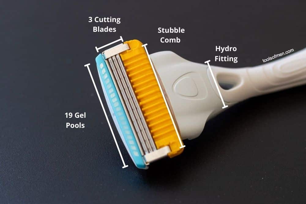diagram showing different parts of the schick stubble eraser head