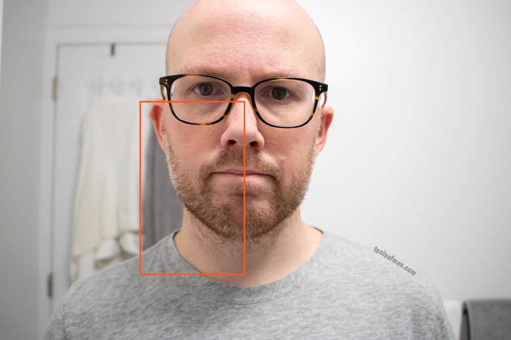 diagram showing one side of face shaved with microtouch solo and other side not shaved