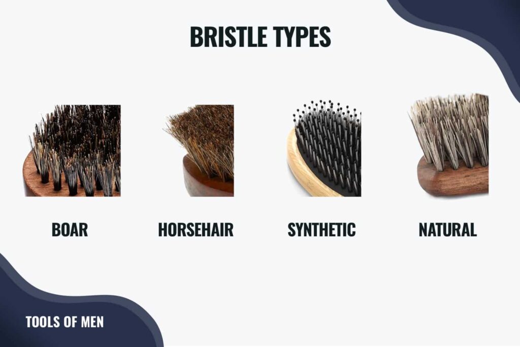 diagram showing the different bristle types found in beard brushes
