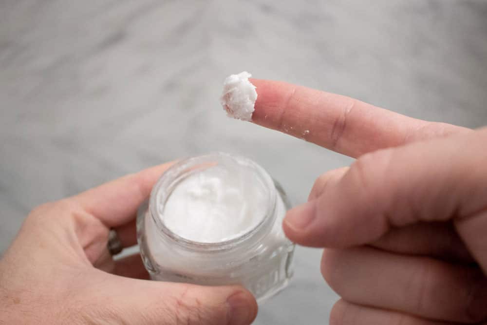 dollop of pre shave cream on fingertip