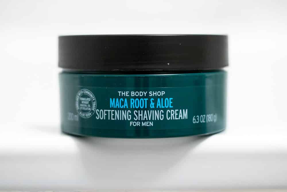 front of the body shop shaving cream label