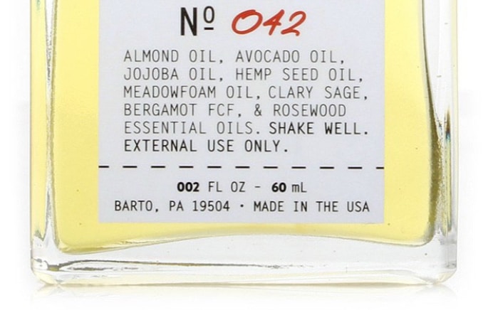 ingredient label of crux pre shave oil