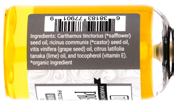 ingredient label of taconic pre shave oil