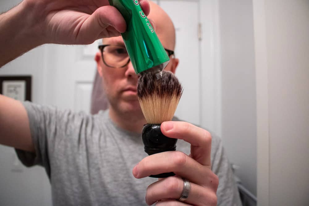 loading shaving brush with shaving cream
