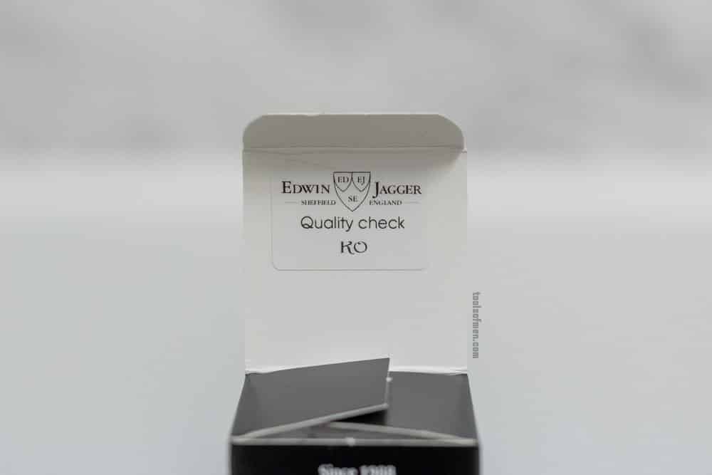 look at the quality check stamp on the edwin jagger de89 packaging