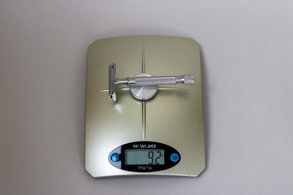 maggard razors safety razor being weighed on a scale