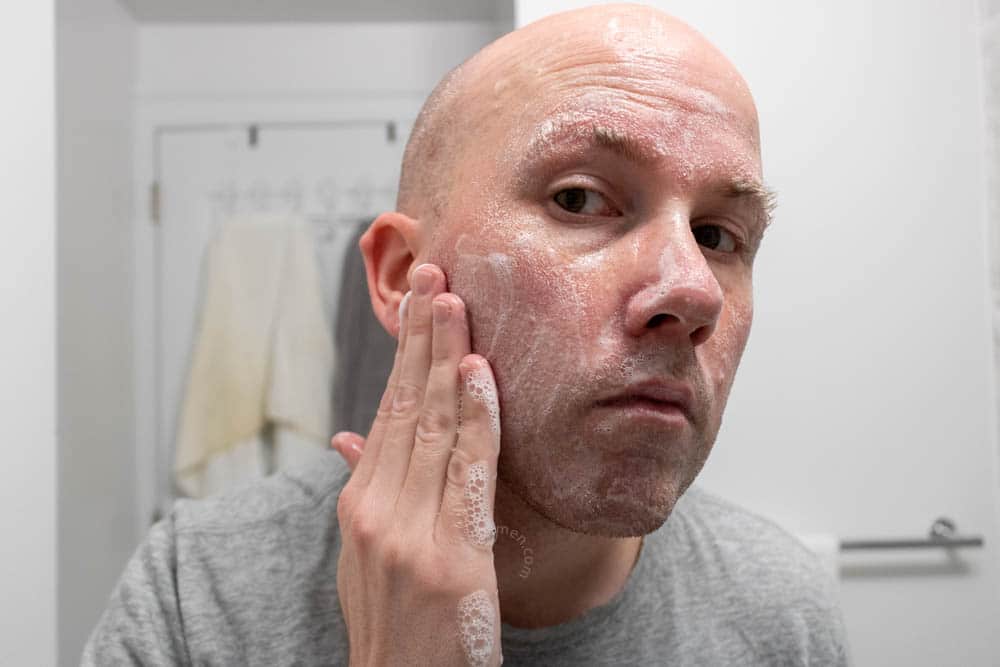 man demonstrating the bulldog skincare face wash