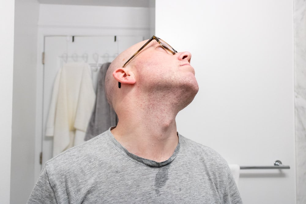 man showing neck after shaving with merkur 23c
