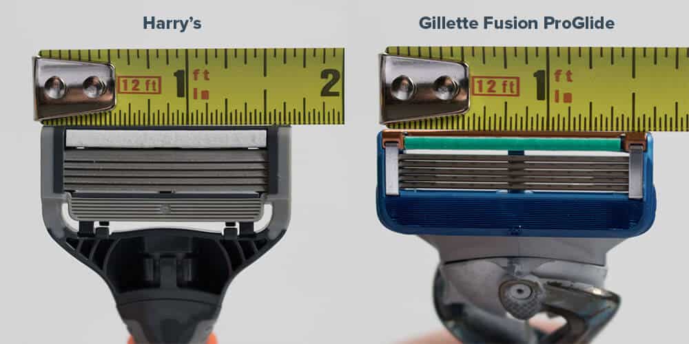 measuring tape on both harrys and gillette razor side by side
