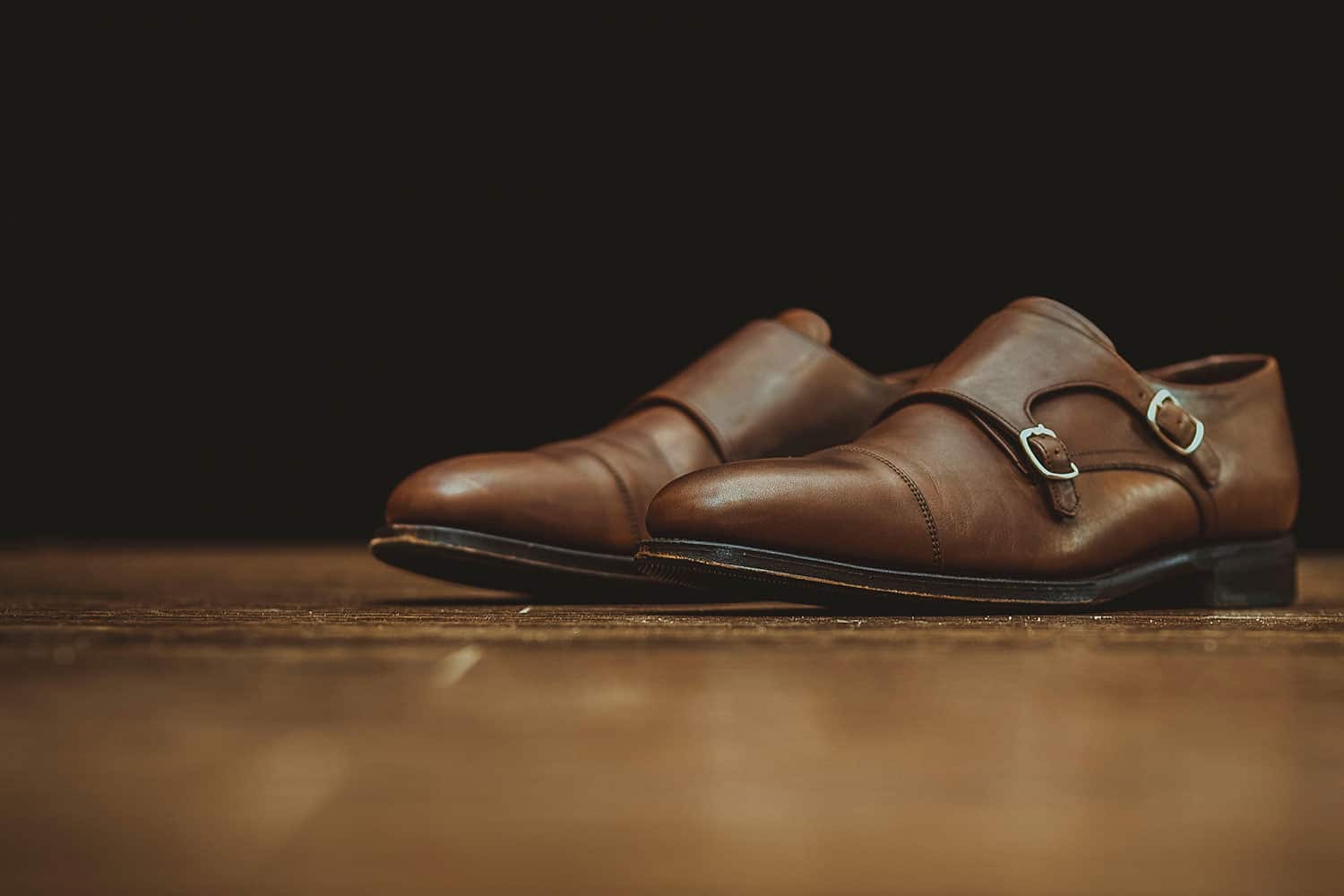 pair of double strap monk shoes