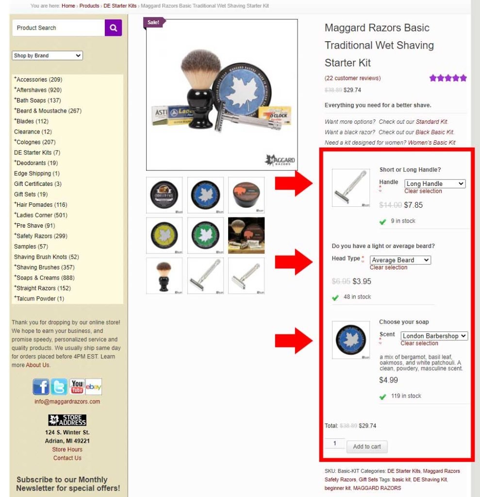 screencap of customization process on maggard razors website
