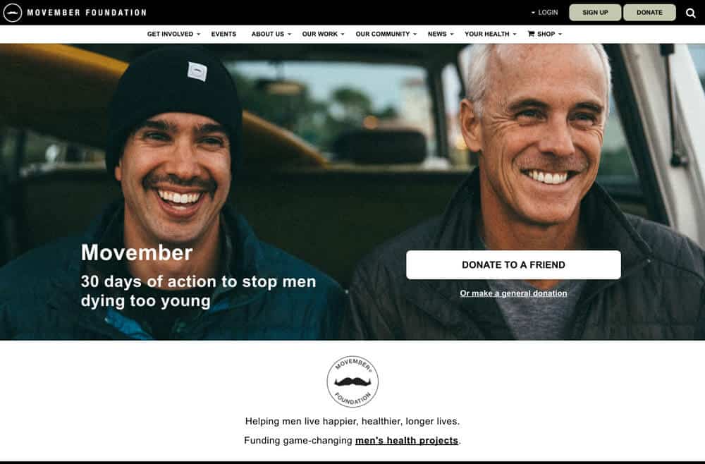 screencap of header from movember site