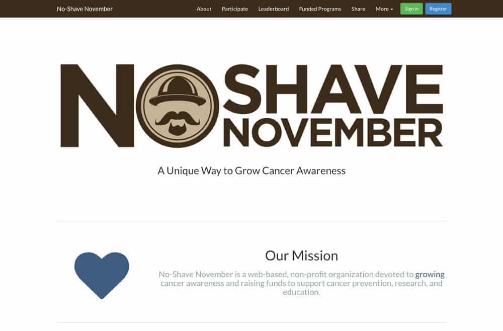 screencap of header from no shave november website