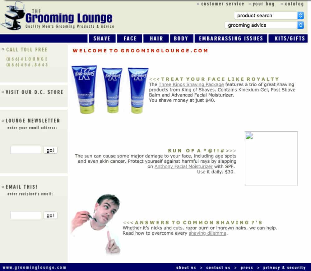 screencap of old grooming lounge website