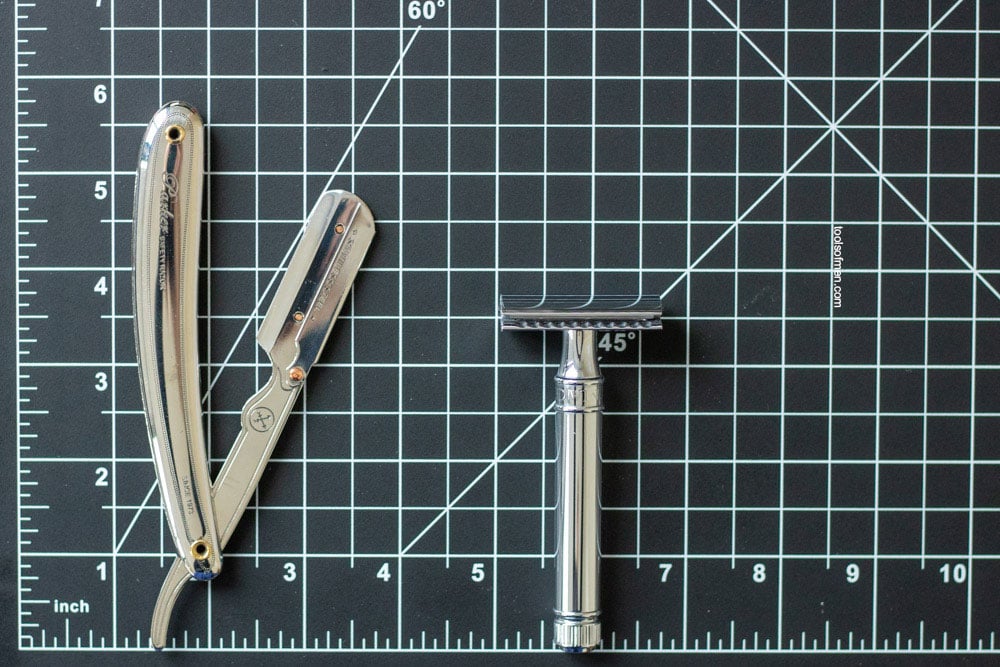 side by side length of a safety and straight razor