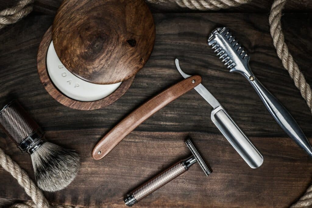 various shaving tools on a table
