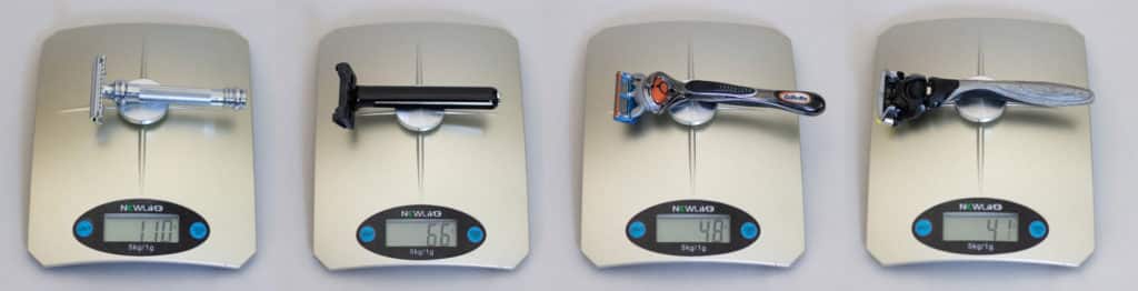 weight comparison of several different razors