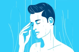 illustration of man in shower washing face