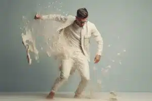 man dancing in toothpate foam