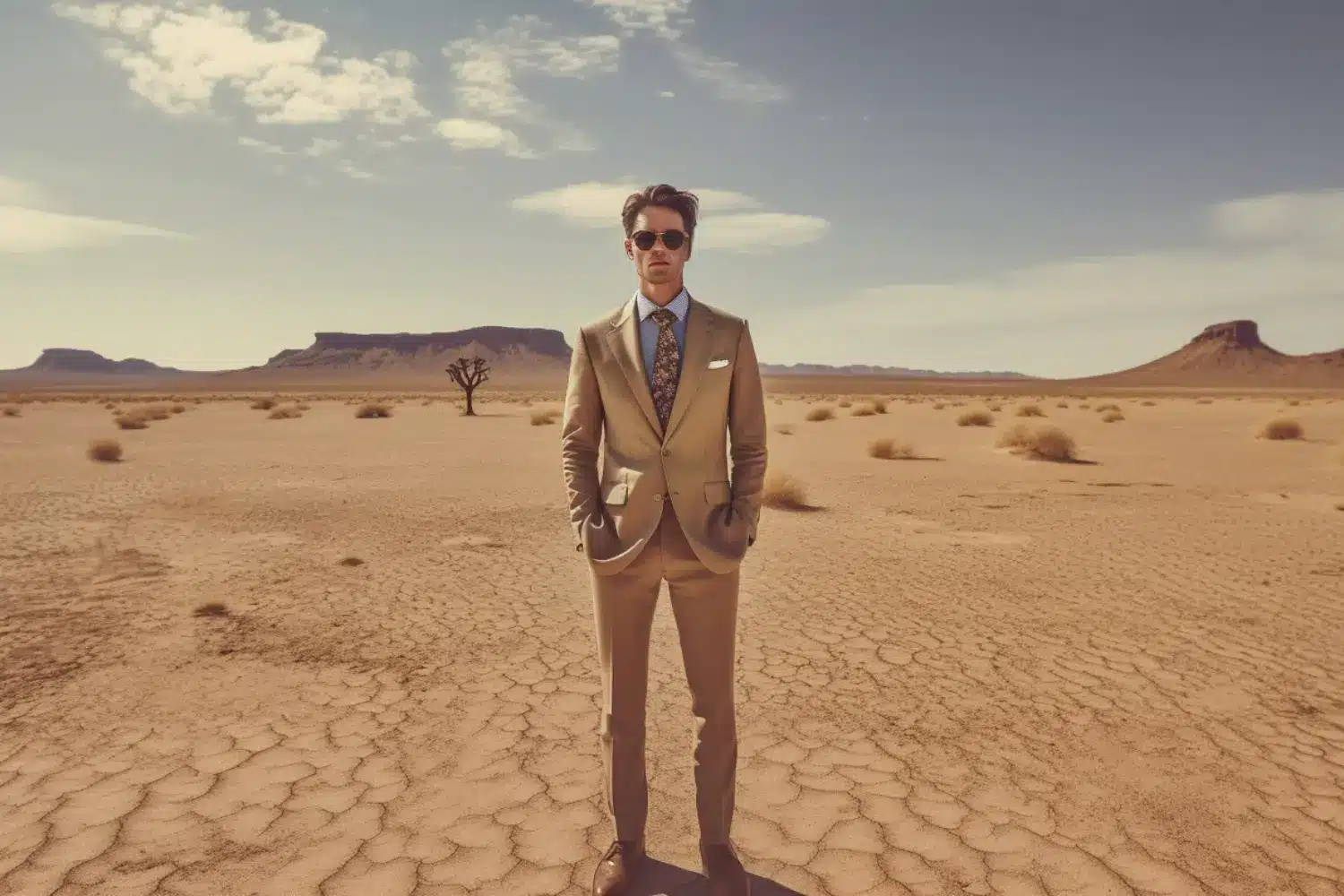 man standing in a dry desert