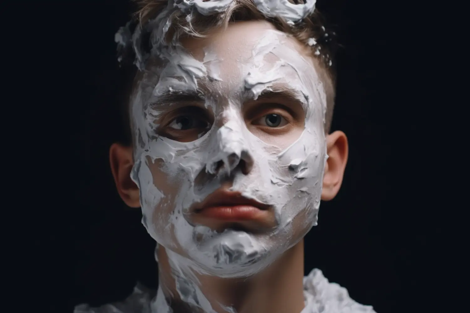 man with toothpaste covering face
