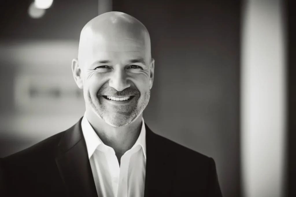 bald businessman smiling