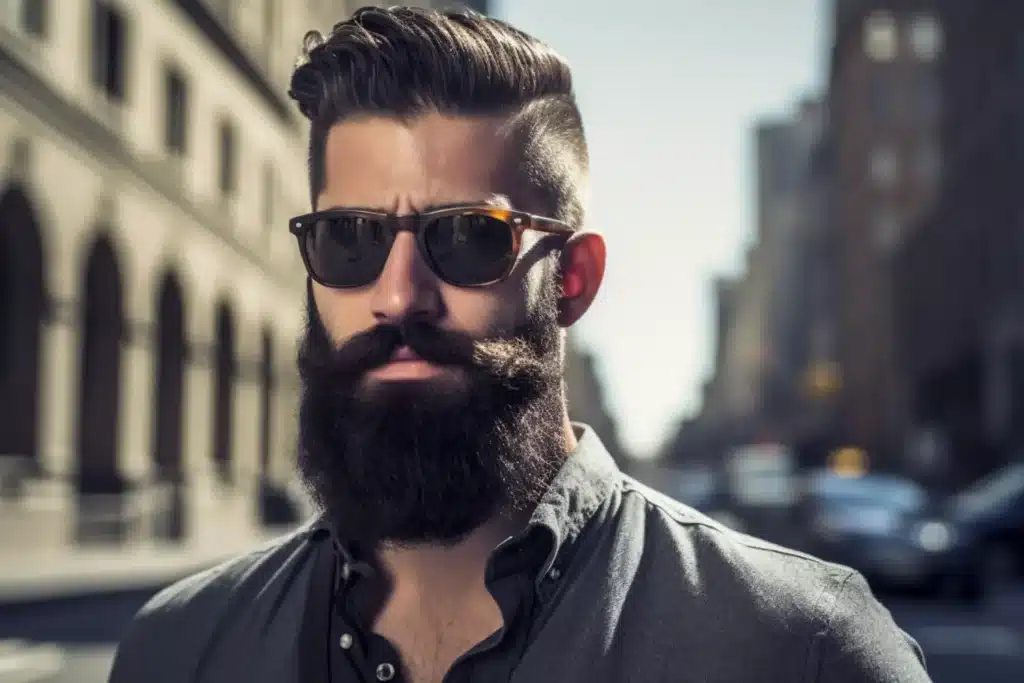 man with big beard standing outside with sunglasses on